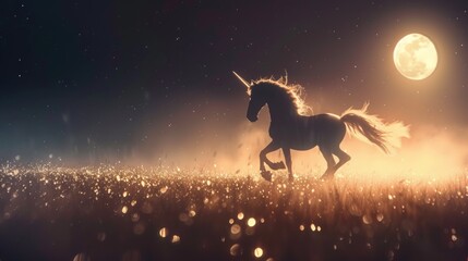 Mystical Unicorn Galloping Under Moonlight