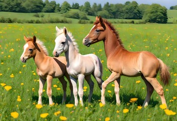 Naklejka na ściany i meble horses on a meadow