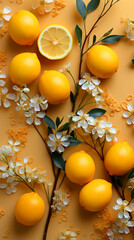 Yuzu orange pattern background and space for text , Photorealistic