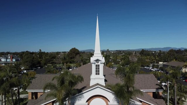 Aerial Video of LDS Mormon Church Building, Oceanside, California. The Church of Jesus Christ of Latter-day Saints, LDS, Mormon Church. International Christian religion