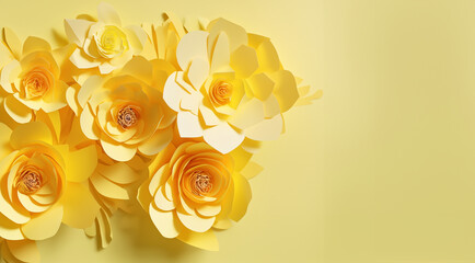 Flores de papel en color amarillo pastel. dibujo IA. Armonía de color. Inspirado en San Valentín. Recurso gráfico.