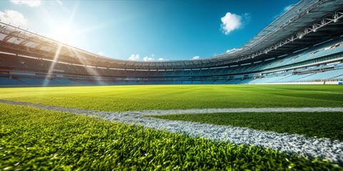 Soccer stadium with green field for football competition match. Football cup tournament