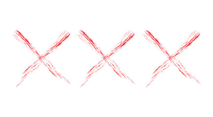 X close delete cross icon red mark symbol isolated, wrong deny vote poll handwritten hand drawn error choice element, reject cancel tick button clipart  - obrazy, fototapety, plakaty