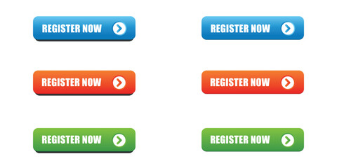 Register buttons for web applications and websites. 3d style with arrow symbols. Vector illustration.