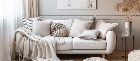Elegant and Comfortable White Couch in Modern Living Room Interior with Natural Light and Cozy Ambiance