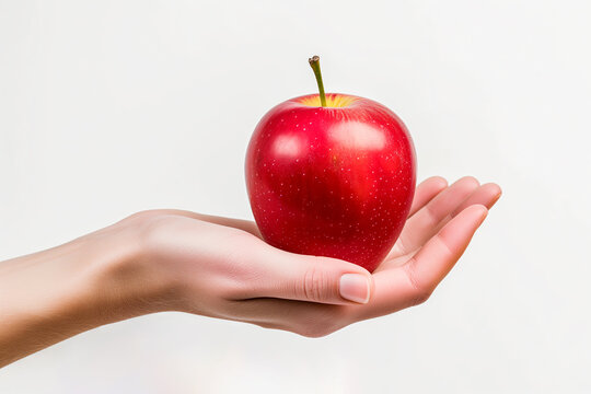 Red Apple in Female Hand: Fresh Fruit Photo (Isolated, White Background)