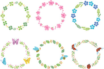 春　植物　花　昆虫　イラスト丸フレームセット