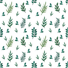 Watercolor green foliage seamless pattern