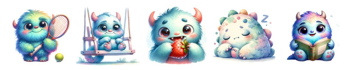 Obraz premium Watercolor cute monster on white background.