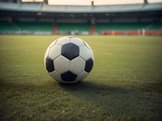 Fototapeta premium soccer ball on a soccer field. football stadium, lawn, daylight. close up. sport
