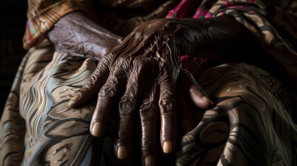 A Lifetime's Tale: Close-Up Portrait of an Elderly Woman's Weathered Hands