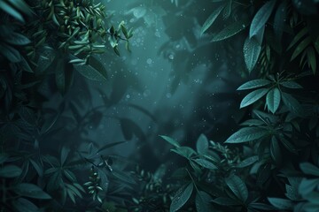 Fototapeta na wymiar nature leaves wallpaper for desktop. night forest with fog background. Fantasy landscape forest at night. Natural landscape background. Synthwave Style Leaf Background. fantasy forest wallpaper.