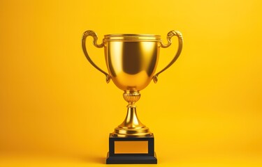 gold trophy on yellow background