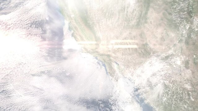 Earth zoom in from space and focus on La Canada Flintridge, California, USA. 3D Animation. Satellite view. Background for travel intro. Images from NASA.