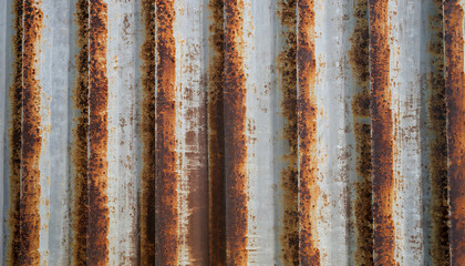 Full frame shot of abstract grunge striped texture with scratches of rust on zinc background.