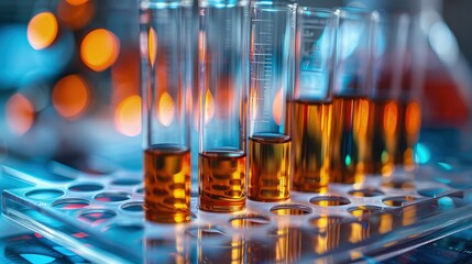 Array of Fluids in Medical Test Reaction Bottles