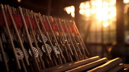 Close Up of a Neatly Arranged Row of Wooden Sticks