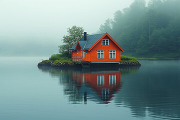 Obraz premium A scenic view of a house on the north shore, harmonizing with the beauty of nature, offering a peaceful retreat and capturing the essence of serene relaxation in a stunning landscape