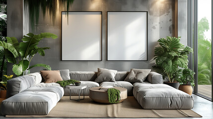 Minimalist style decoration home interior background. gray tone.