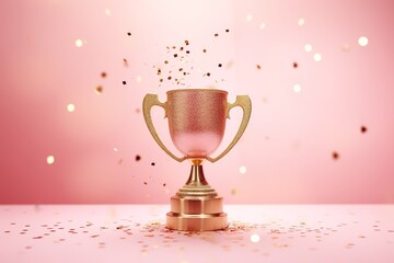 gold trophy on pink background