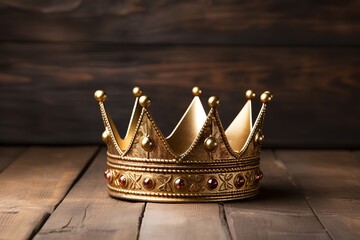 golden crown on a brown wooden board