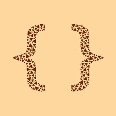 Mosaic-style braces brackets made of small brown triangles on pale orange background