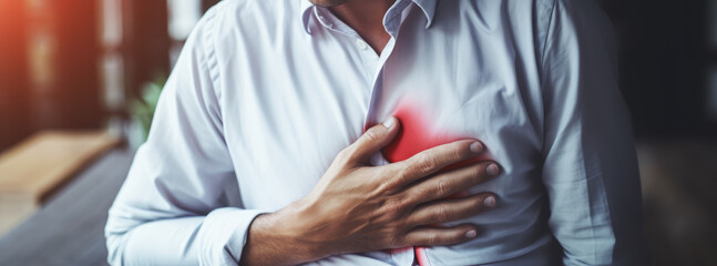 Businessman chest pain from heart attack. Healthcare concept