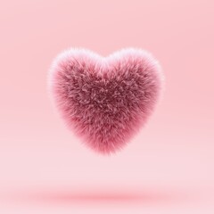 Closeup Fur heart shape isolate on pink background. 3D Minimal Concept idea. - 735631320