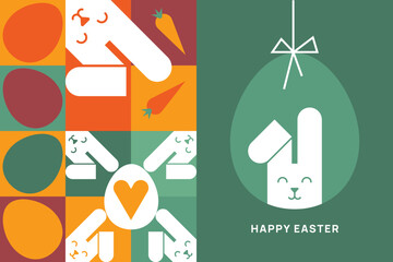 Happy Easter background in geometric style. Easter card, banner design. Vector illustration.