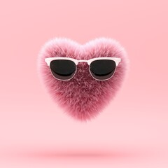 pink sunglasses with heart isolate on pink background. 3D Render - 735631374