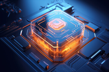 Futuristic Processor Chip on a Circuit Board