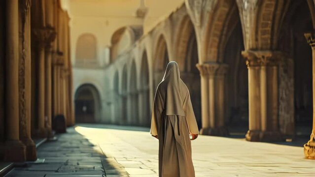 Muslim woman walking in the city. Ramadan Kareem concept. 3d rendering