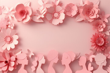 Fototapeta na wymiar Pastel Affection: Embracing Women's Day and Mother's Day in Whimsical Paper Art