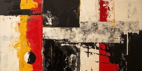 Vintage abstract in black, red, and white, reminiscent of classic design.