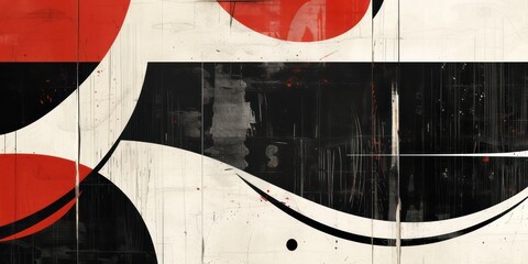Vintage abstract in black, red, and white, reminiscent of classic design.