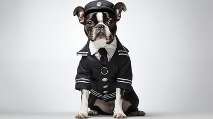 dog, Boston Terrier in police uniform