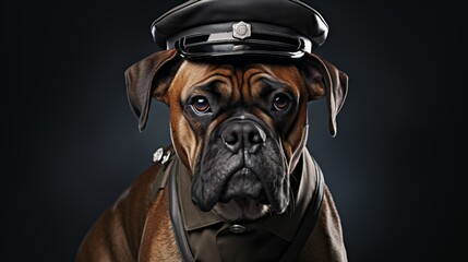 dog, Boxer in police uniform - obrazy, fototapety, plakaty