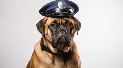dog, Bullmastif in police uniform - obrazy, fototapety, plakaty