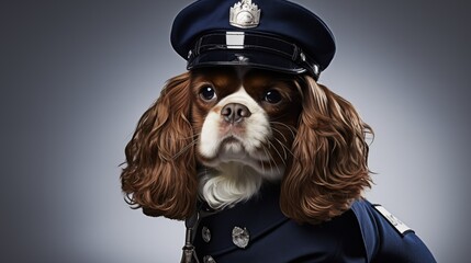 dog, English Toy Spaniel in police uniform - obrazy, fototapety, plakaty