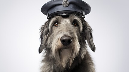 dog, Irish Wolfhound in police uniform - obrazy, fototapety, plakaty