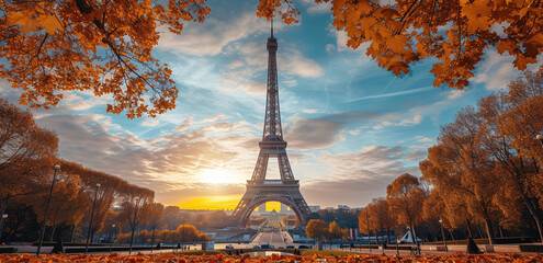 Eiffel tower with a nice view - obrazy, fototapety, plakaty