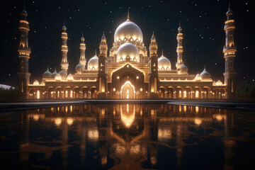 Fototapeta na wymiar Ramadan kareem wallpaper. Mosque at night. Eid Mubarak Ramadan Kareem. Eid al adha. Eid ai fitr