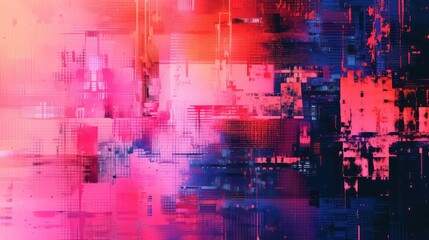 Fototapeta premium An abstract digital radio wave emerges, characterized by pixelated noise and glitch effects, creating a visually striking display