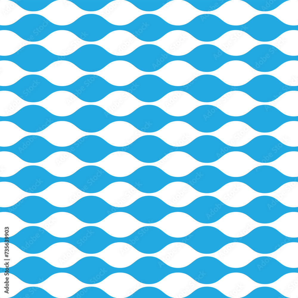 Poster abstract seamless repeatable blue smooth wave line pattern on white.
