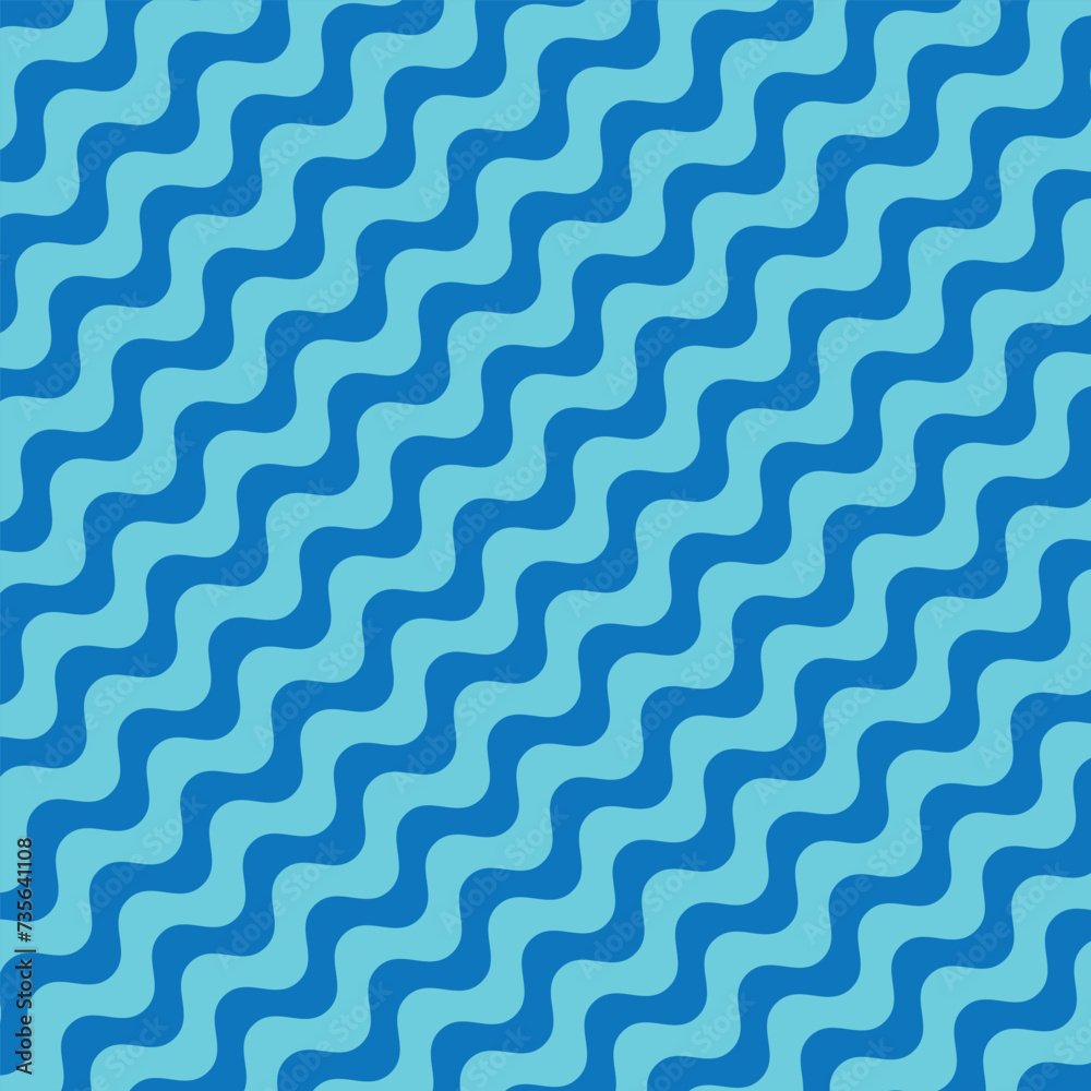 Aufkleber abstract seamless repeatable cyan smooth wave line pattern on blue.