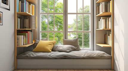 Charming Reading Nook with Window Seat AI Generated.