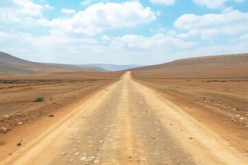 Empty desert road extending towards the horizon Symbolizing adventure and exploration