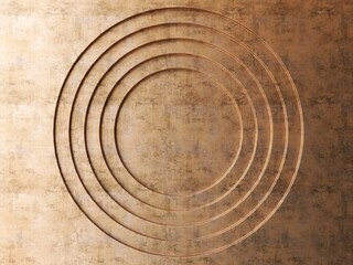 Empty brown bronze steel wall with layers of debossed circle for luxury, elegant beauty, cosmetic, skincare, body care, fashion product abstract background 3D