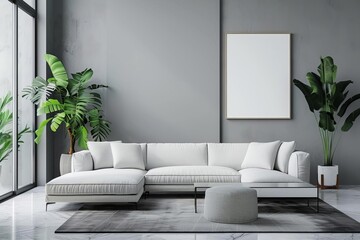 Minimalist modern living room interior Characterized by clean lines and a scandinavian style Offering a serene and stylish space for relaxation and contemplation