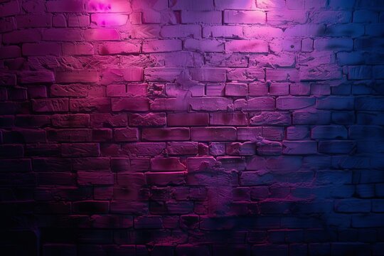 Neon-lit old brick wall in a dark Atmospheric alley Perfect for moody urban scenes © Bijac